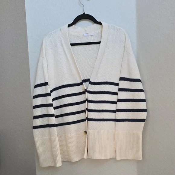 Striped Cream and Black Women's Sweater - Picture 1 of 5
